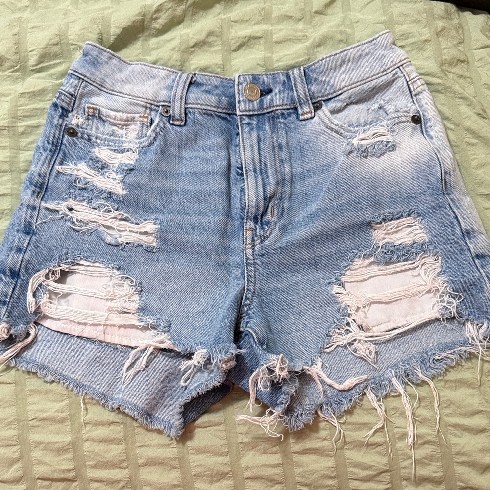 American Eagle Outfitters Ripped Light Blue Jean Shorts